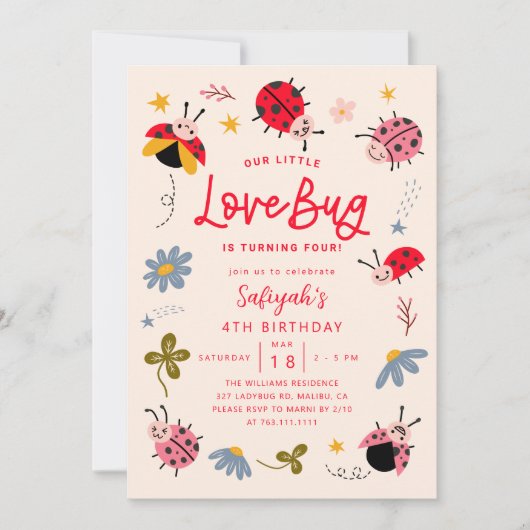 Invitation Little Lovebug fête d'anniversaire (Devant)