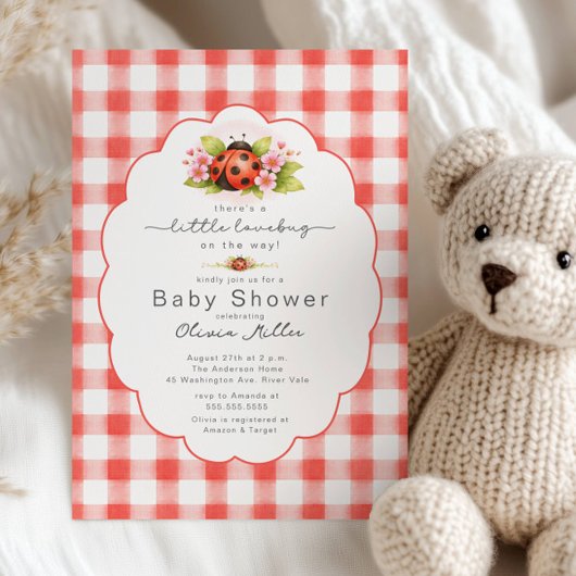 Invitation Little Lovebug Gingham Baby Shower 