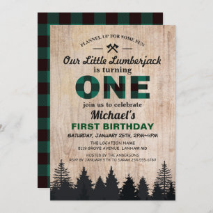 Invitation Little Lumberjack 1er Anniversaire fête Green Plai