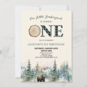 Invitation Little Lumberjack Bear Green 1er anniversaire fête (Devant)