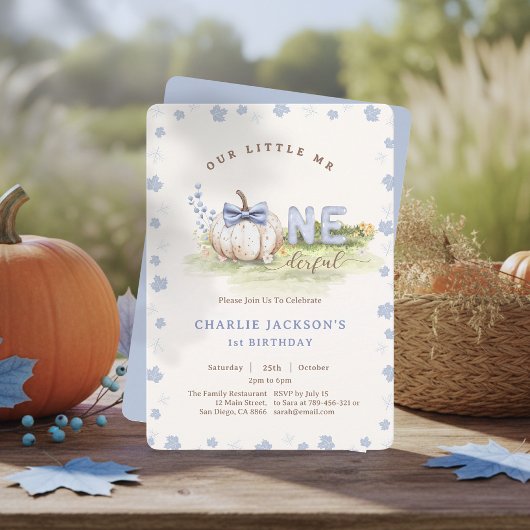 Invitation Little M. Onederful Bow Cravate Citrouille 1er ann