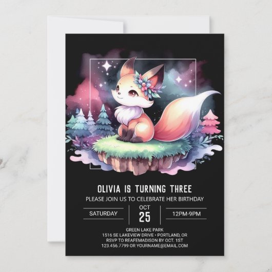 Invitation Little Magic Fox Anniversaire numérique (Devant)