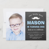 Invitation Little Man Chalkboard Mustache 1ère fête d'anniver (Devant)