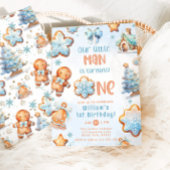 Invitation Little Man Christmas Blue Cookie 1er anniversaire