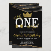 Invitation Little Man, Mr One-derful Birthday, Black & Gold (Devant / Derrière)