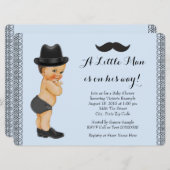 Invitation Little Man Mustache Baby shower bleu et noir (Devant / Derrière)