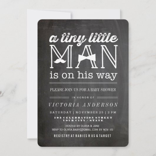 Invitation Little Man Mustache & Bow Cravate mignonne Baby sh (Devant)