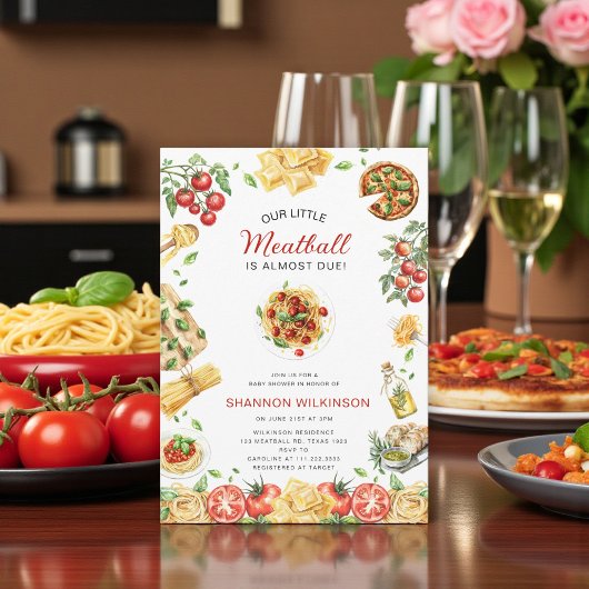 Invitation Little Meatball Italian Pasta Baby Shower