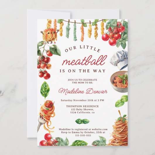 Invitation Little Meatball Italian Pasta Baby Shower (Devant)