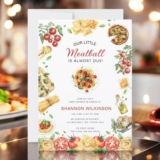 Invitation Little Meatball Italian Pasta Baby Shower QR code