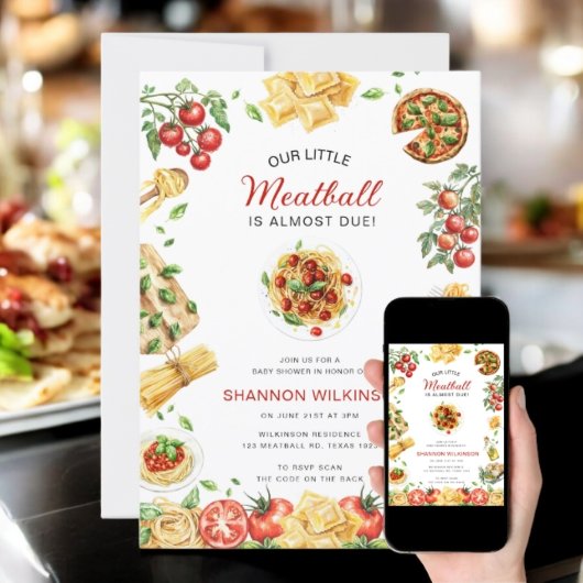 Invitation Little Meatball Italian Pasta Baby Shower QR code