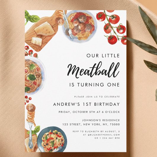 Invitation Little Meatball Italien Nourriture 1er Anniversair