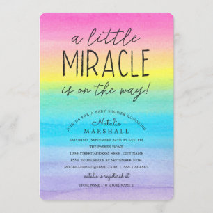 Invitation Little Miracle   Baby shower arc-en-ciel aquarelle