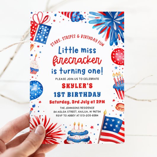 Invitation Little Miss Firecracker 4 juillet 1er anniversaire