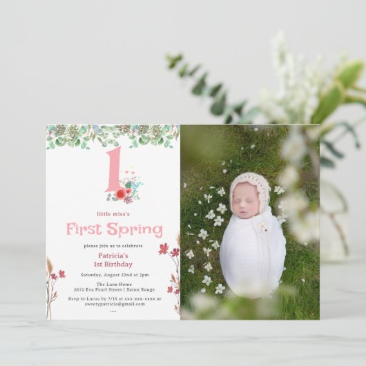 Invitation Little Miss First Spring Floral 1er Anniversaire P (Debout devant)