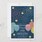 Invitation Little Miss Independent Fireworks Balloon Annivers (Devant)