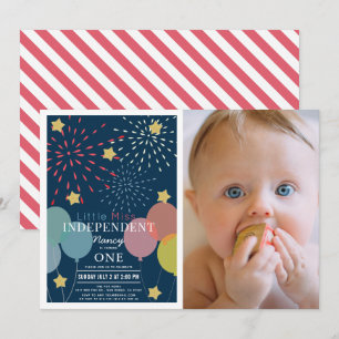 Invitation Little Miss Independent Fireworks Photo Anniversai