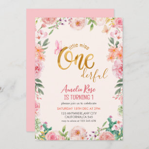 Invitation Little miss onderful Floral fille 1er anniversaire