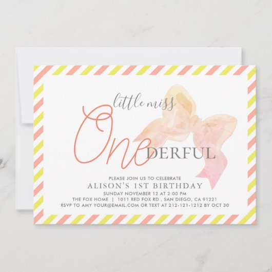 Invitation Little Miss ONE derful Girl 1er anniversaire (Devant)