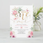Invitation Little Miss ONE derful rose Floral 1er Anniversair (Debout devant)
