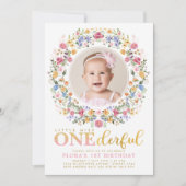 Invitation Little Miss ONE Fleur sauvage Jardin Jour Annivers (Devant)