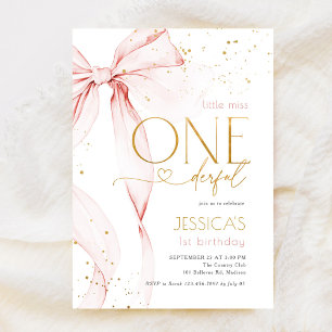 Invitation Little Miss ONEderful 1er Anniversaire Rose Bow