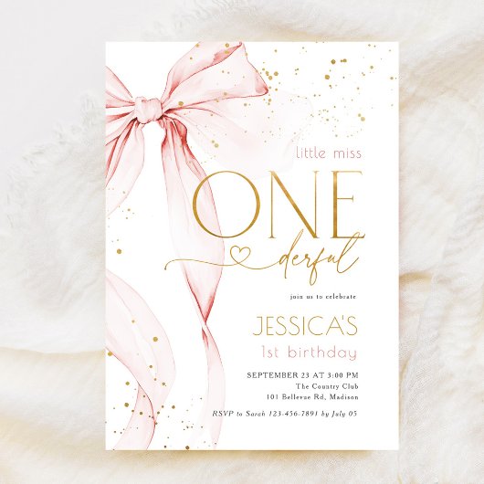 Invitation Little Miss ONEderful 1st Birthday Pink Bow