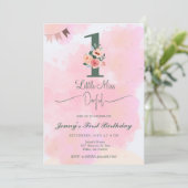 Invitation Little Miss ONEderful Aquarelle rose 1er anniversa (Debout devant)