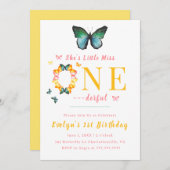 Invitation Little Miss Onederful Boho Butterfly 1er anniversa (Devant / Derrière)