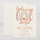Invitation Little Miss Onederful Boho Rainbow 1st Birthday (Devant / Derrière)