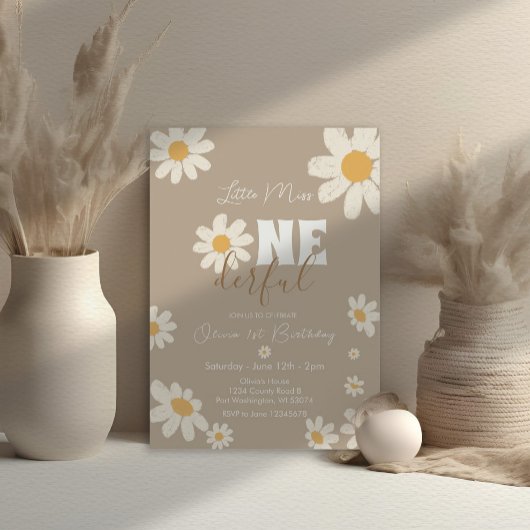 Invitation Little Miss ONEderful Daisy Flowers Creme Annivers