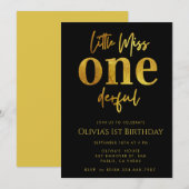 Invitation Little Miss ONEderful Élégant script de parties sc (Devant / Derrière)
