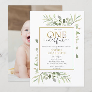 Invitation Little Miss ONEderful Élégante Photo Premier Anniv