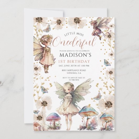 Invitation Little Miss ONEderful Fairy Girl's 1st Birthday (Devant)