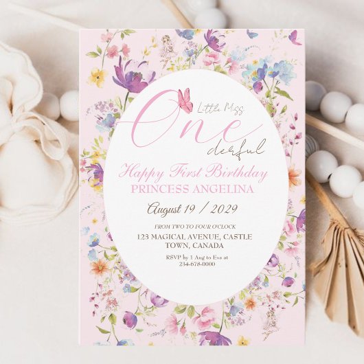 Invitation Little Miss Onederful fleuri 1er anniversaire