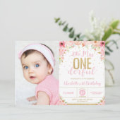 Invitation Little Miss Onederful Floral 1er Anniversaire Phot (Debout devant)