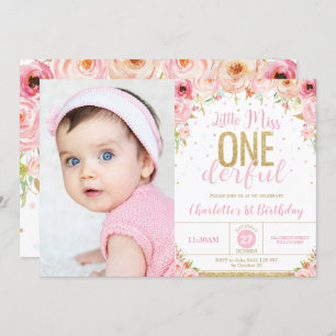 Invitation Little Miss Onederful Floral 1er Anniversaire Phot