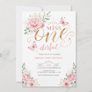 Invitation Little Miss ONEderful Floral Rose 1er Anniversaire