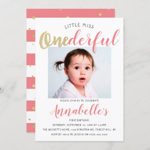 Invitation Little Miss Onederful Photo 1er anniversaire