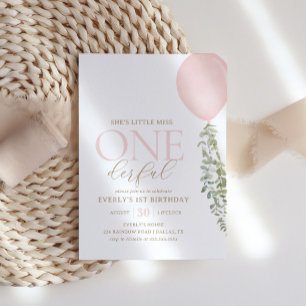 Invitation Little Miss Onederful Pink Balloon 1er Anniversair