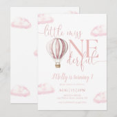 Invitation Little Miss Onederful Pink Balloon 1er Anniversair (Devant / Derrière)