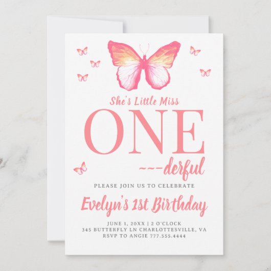 Invitation Little Miss Onederful Pink Boho 1er anniversaire (Devant)