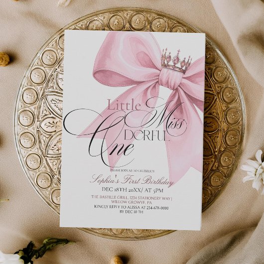 Invitation Little Miss ONEderful Pink Bow 1st Birthday Party