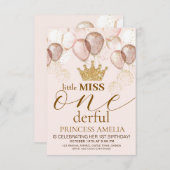 Invitation Little Miss ONEderful Pink Gold Crown 1er annivers (Devant / Derrière)