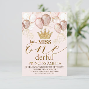 Invitation Little Miss ONEderful Pink Gold Crown 1er annivers