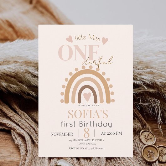 Invitation Little Miss ONEderful Rainbow Birthday Party