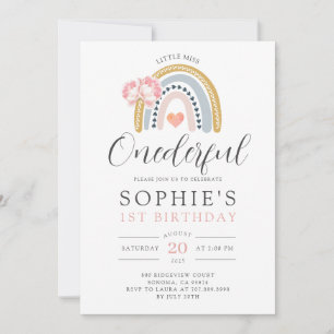 Invitation Little Miss ONEderful Rainbow Girl's 1st Birthday