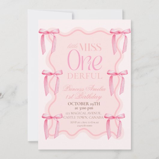 Invitation Little Miss ONEderful rose 1er anniversaire (Devant)