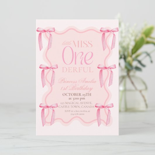 Invitation Little Miss ONEderful rose 1er anniversaire (Debout devant)