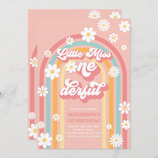 Invitation Little Miss Onederful Super Arc-en-ciel 1er annive (Devant / Derrière)